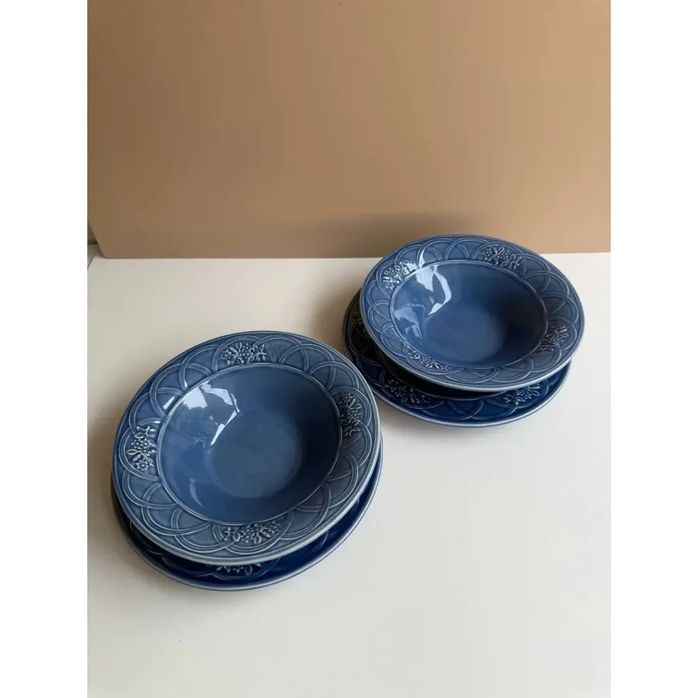 Bordallo Pinheiro Set of Two Blue Floral Arches Bowl and Salad Plate Set